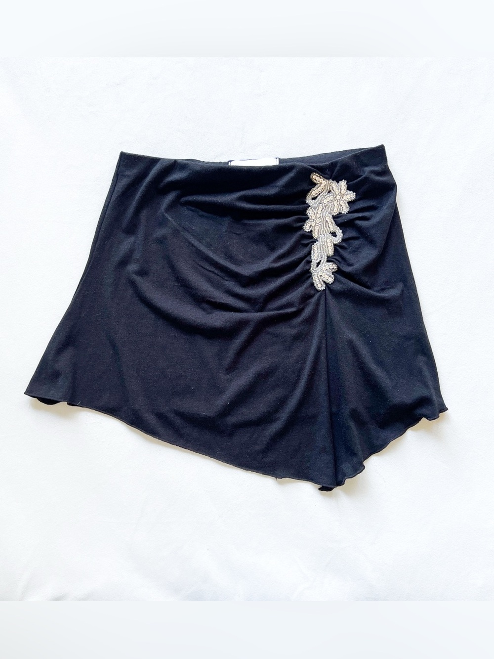 Y2K Vintage Charlotte Russe Black Asymmetrical Skirt with Beaded Applique -Small